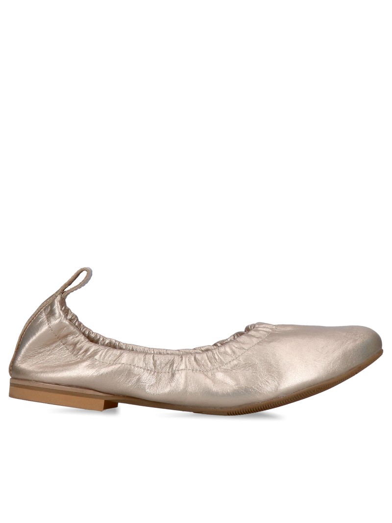 Gold ballet flats to wear with a dress—comfortable and lightweight, made of genuine leather