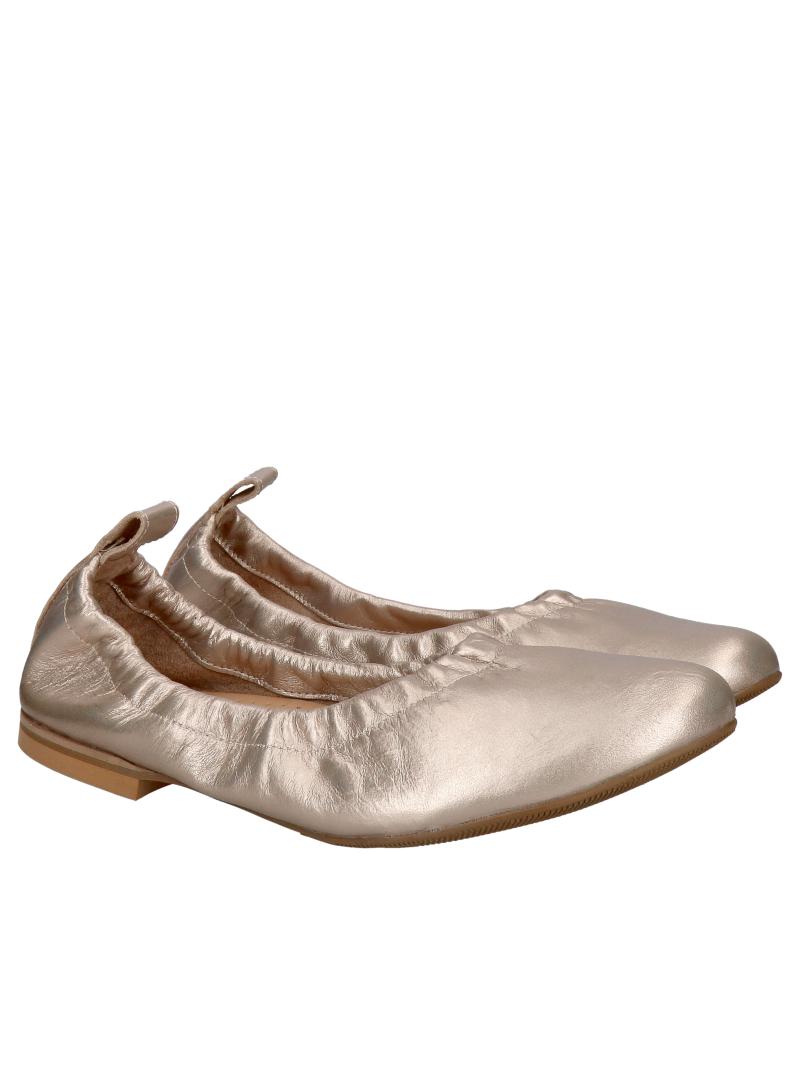 Gold ballet flats to wear with a dress—comfortable and lightweight, made of genuine leather