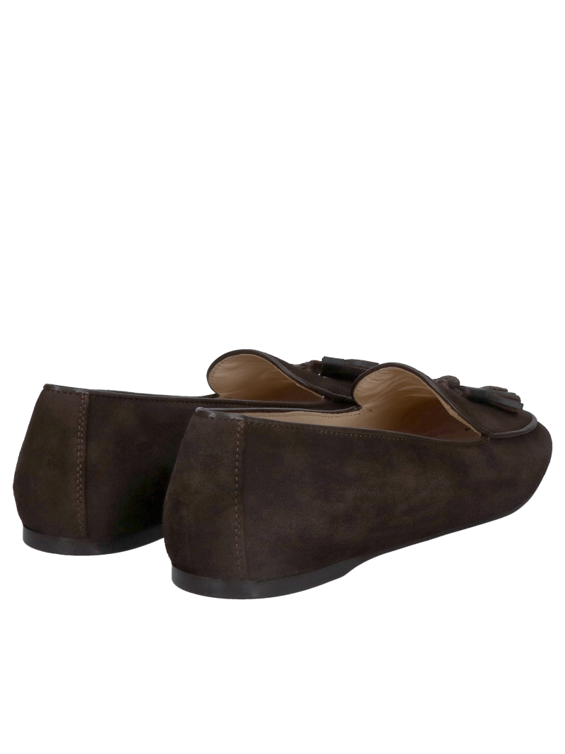 Elegant chocolate-coloured ballet flats made from natural suede; classic, minimalist leather ballet flats
