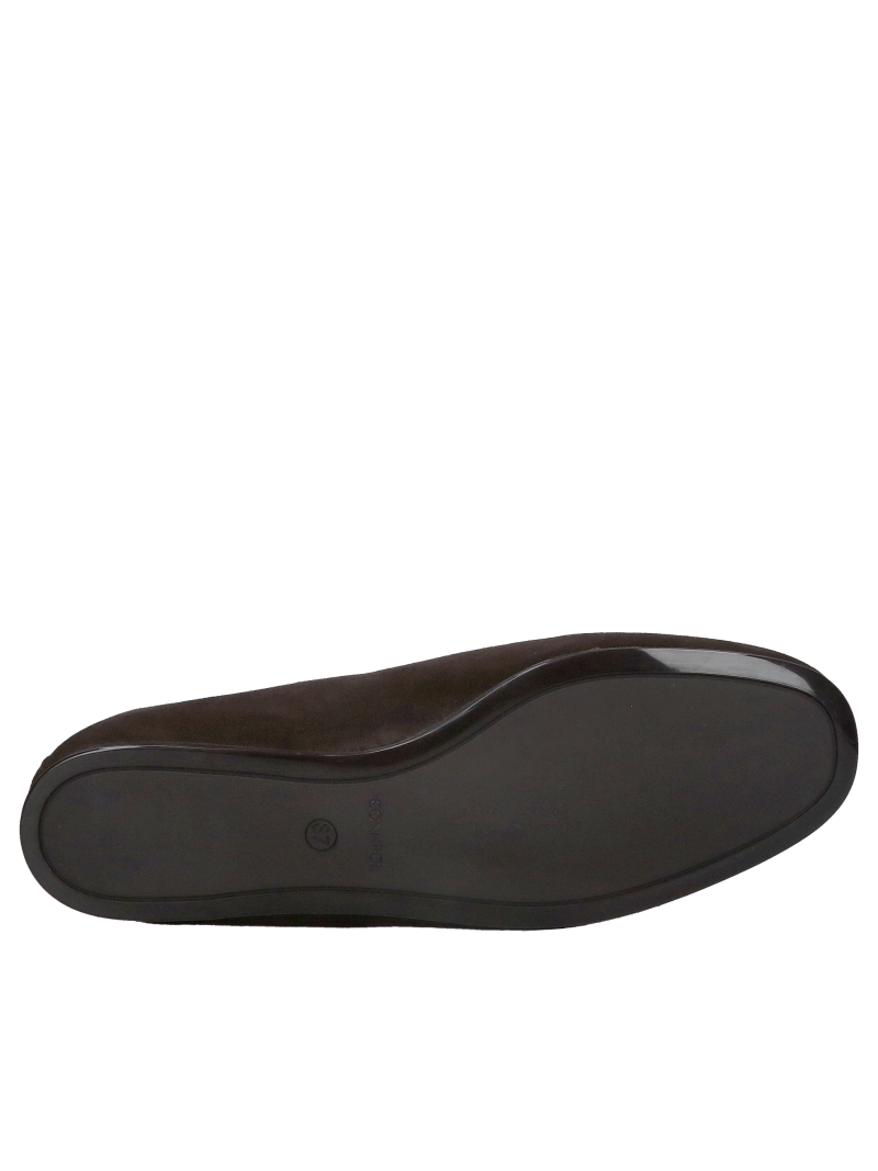 Elegant chocolate-coloured ballet flats made from natural suede; classic, minimalist leather ballet flats