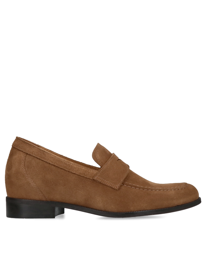 Brown suede height-increasing loafers, slip-on height-increasing shoes, Conhpol, Konopka Shoes
