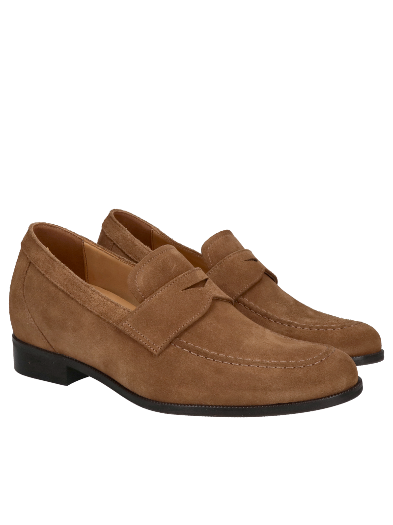 Brown suede height-increasing loafers, slip-on height-increasing shoes, Conhpol, Konopka Shoes