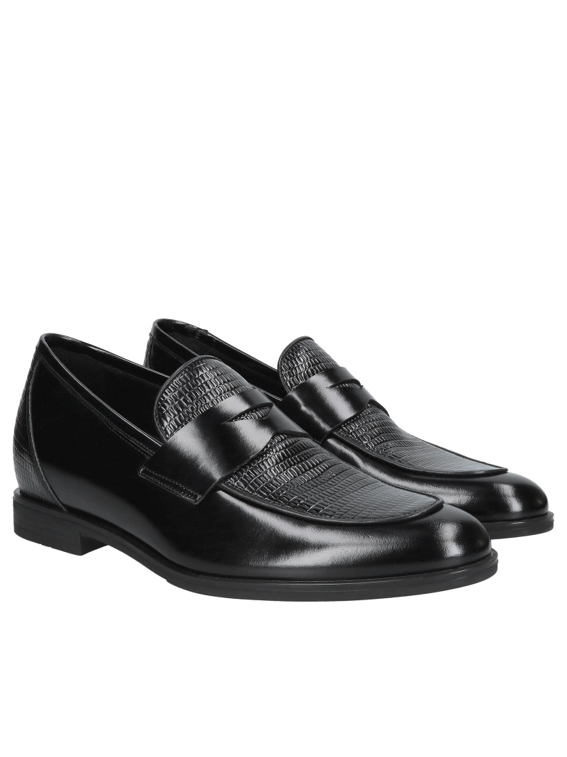 Loafersy podwyższające męskie ze skóry licowej, wygodne wsuwane buty podnoszące wzrost +7cm, Conhpol, Konopka Shoes