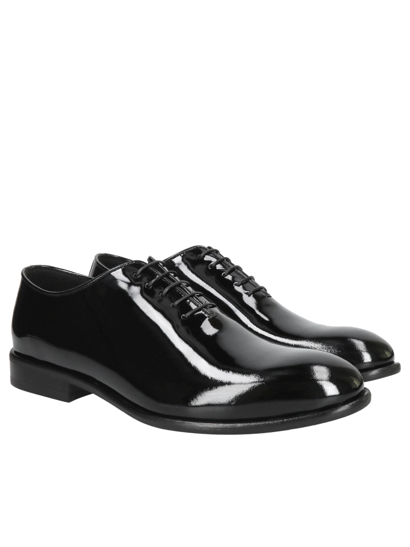 Men's black patent leather wedding shoes, patent leather shoes for a tailcoat. Elegant men's patent leather loafers