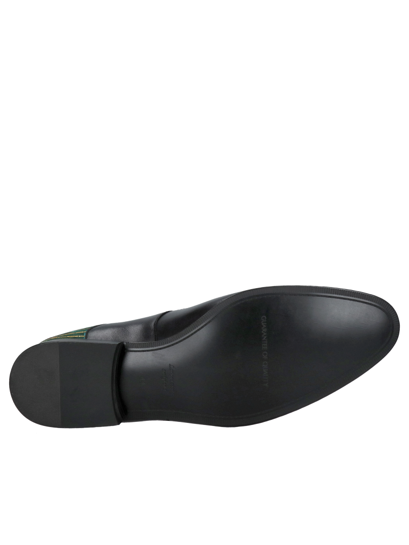A unique pair of men’s Oxford shoes, made from black full-grain leather combined with decorative suede