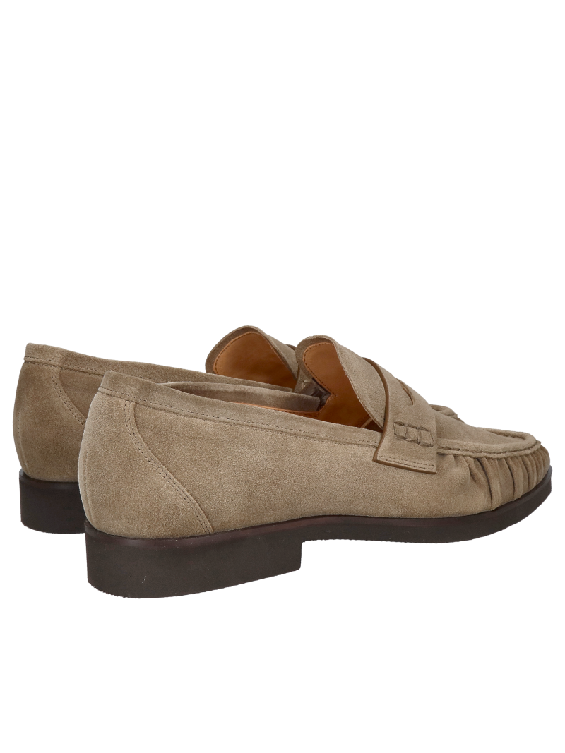 Men’s beige suede loafers with ruffles, slip-on, lightweight and very soft