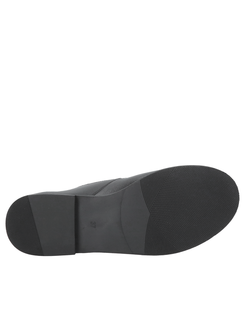 Women's full-grain leather moccasins in black, with minimalist gold detailing – made in Poland