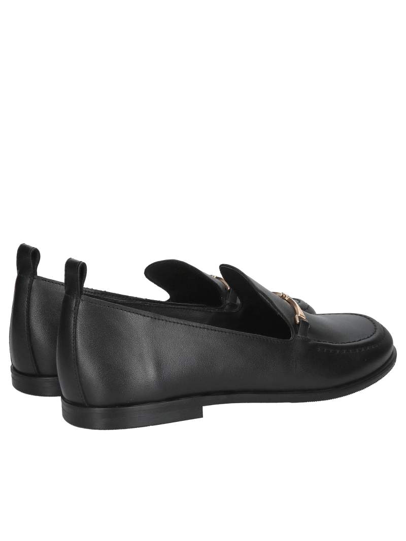 Women's full-grain leather moccasins in black, with minimalist gold detailing – made in Poland