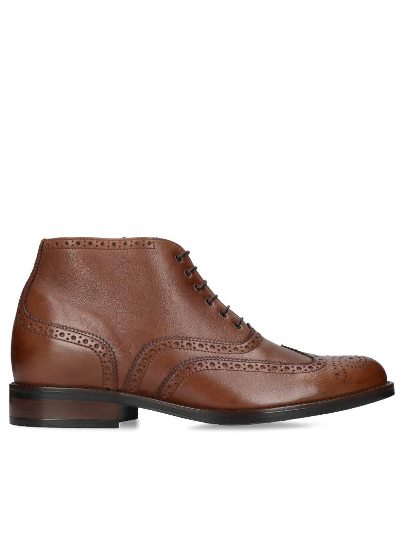 Brown, unlined height-increasing ankle boots; fall height-increasing boots