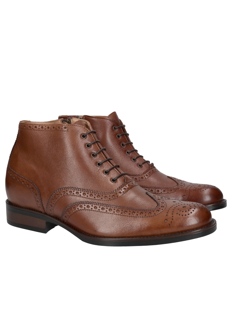 Brown, unlined height-increasing ankle boots; fall height-increasing boots