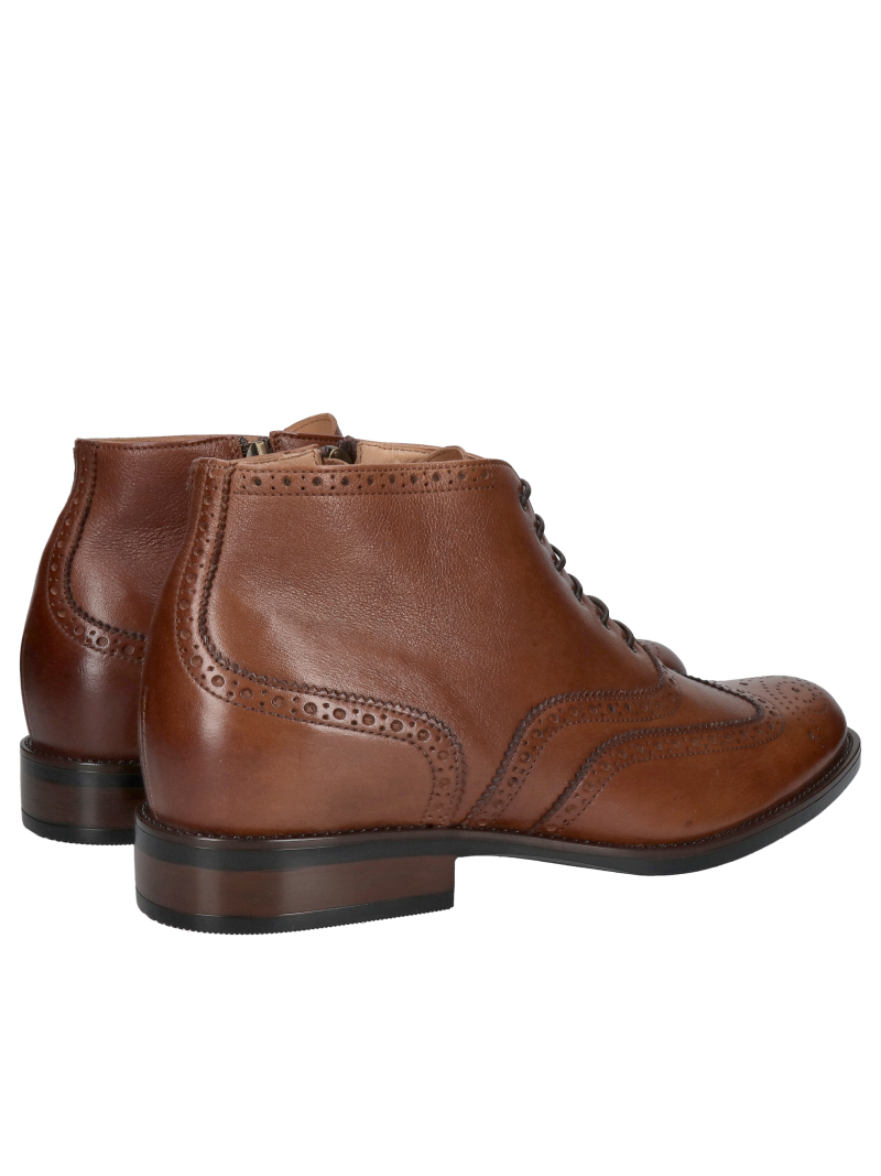 Brown, unlined height-increasing ankle boots; fall height-increasing boots
