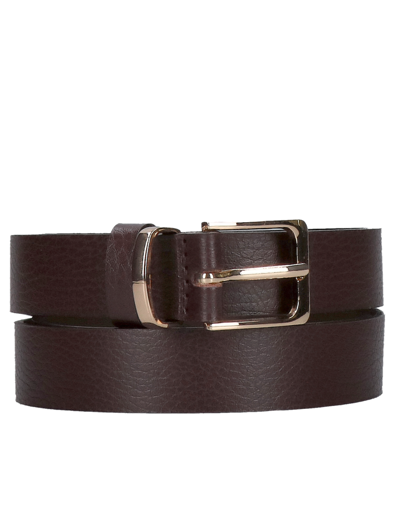 Brown women's full-grain leather belt – an elegant style with a gold buckle