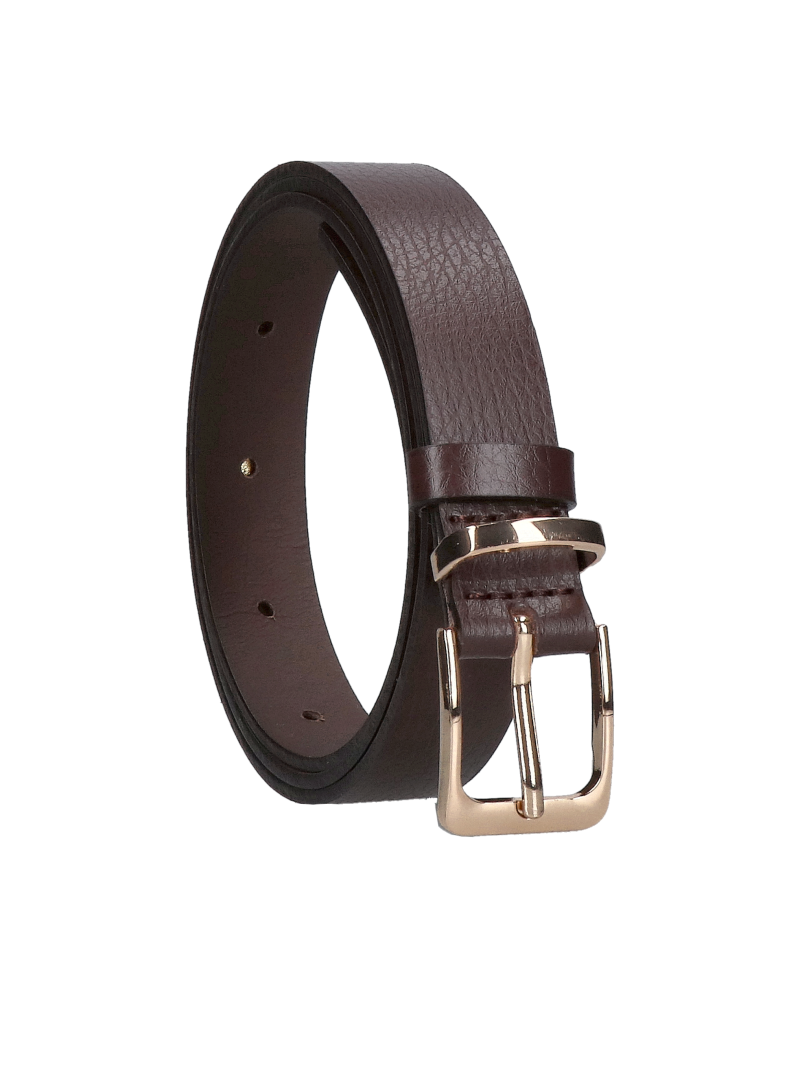 Brown women's full-grain leather belt – an elegant style with a gold buckle