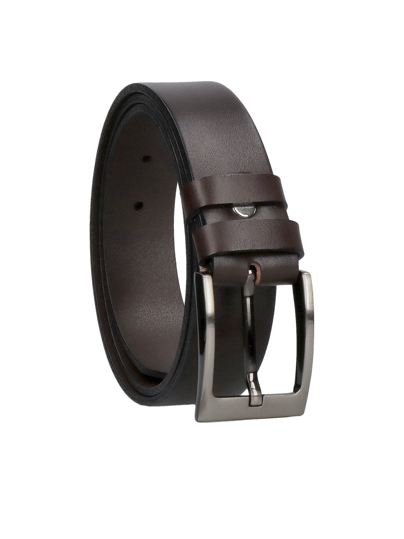 Men's dark brown leather belt, an elegant belt with a classic dark nickel buckle
