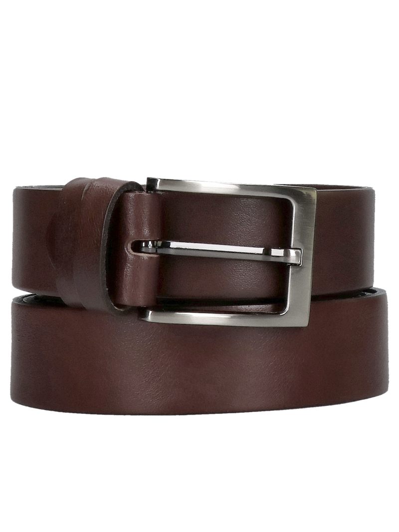 Men's brown leather belt with a buckle for pants