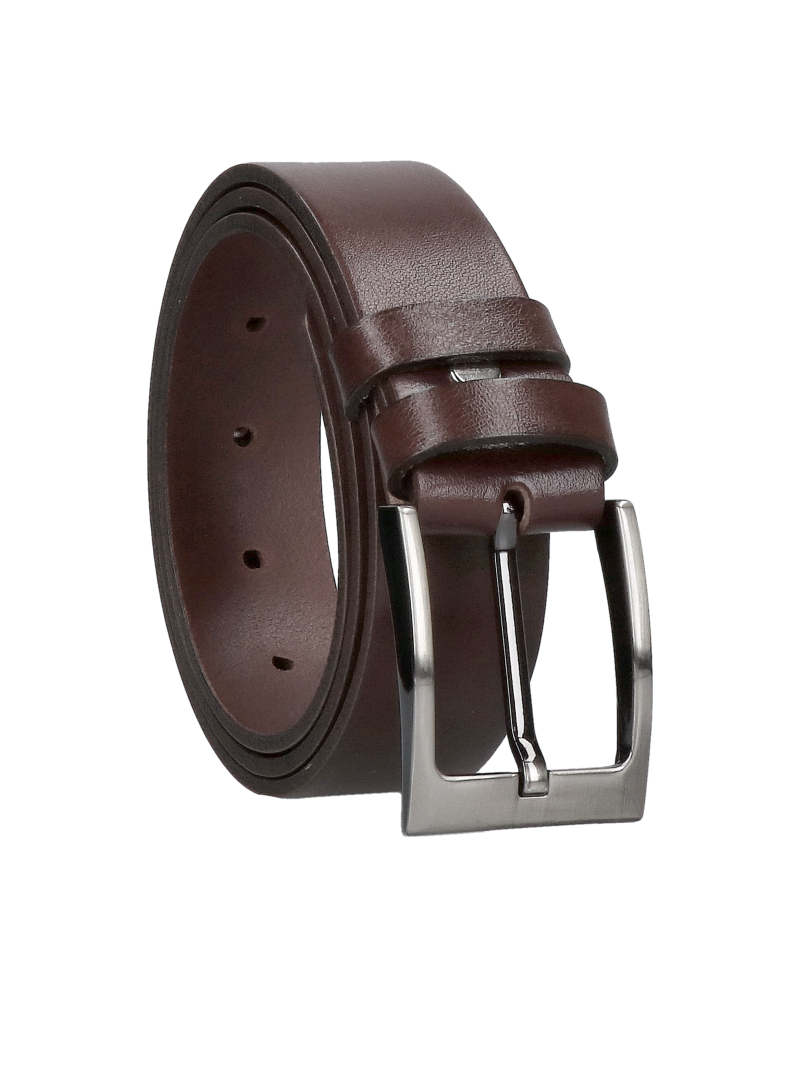 Men's brown leather belt with a buckle for pants