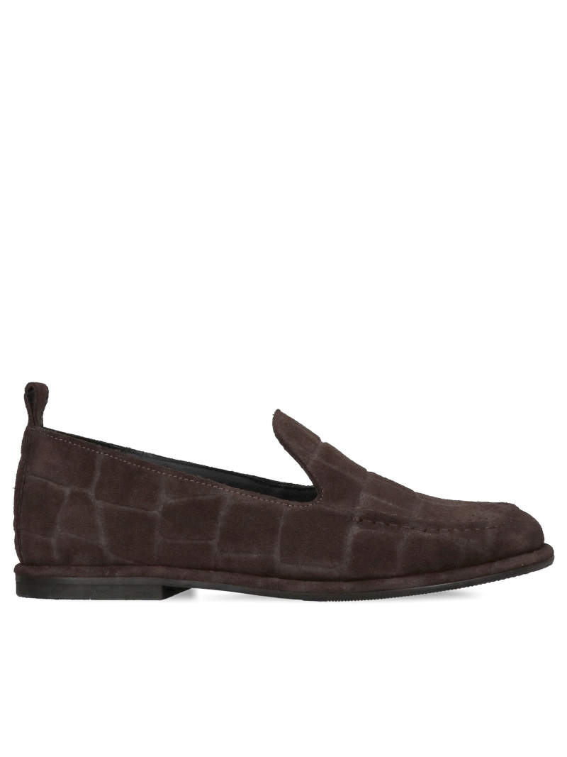 Women's dark brown suede loafers, original natural leather