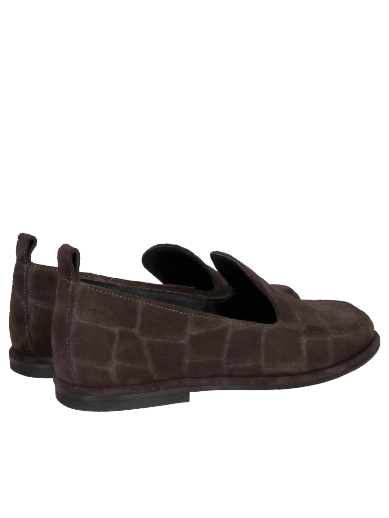Women's dark brown suede loafers, original natural leather