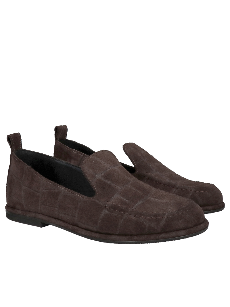 Women's dark brown suede loafers, original natural leather