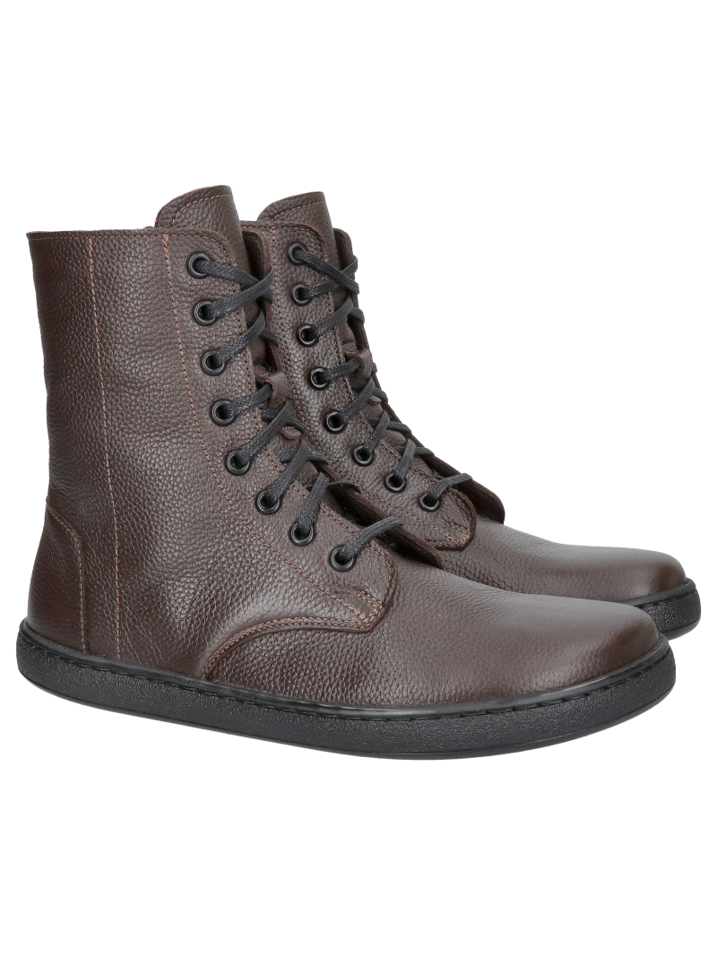 Dark brown women's barefoot-style ankle boots made of full-grain leather, women's boots with a wide toe box