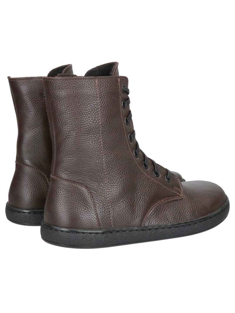 Dark brown women's barefoot-style ankle boots made of full-grain leather, women's boots with a wide toe box