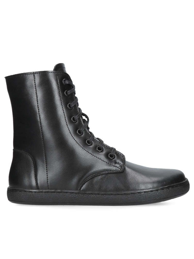 Black women's barefoot ankle boots with natural wool, warm barefoot ankle boots