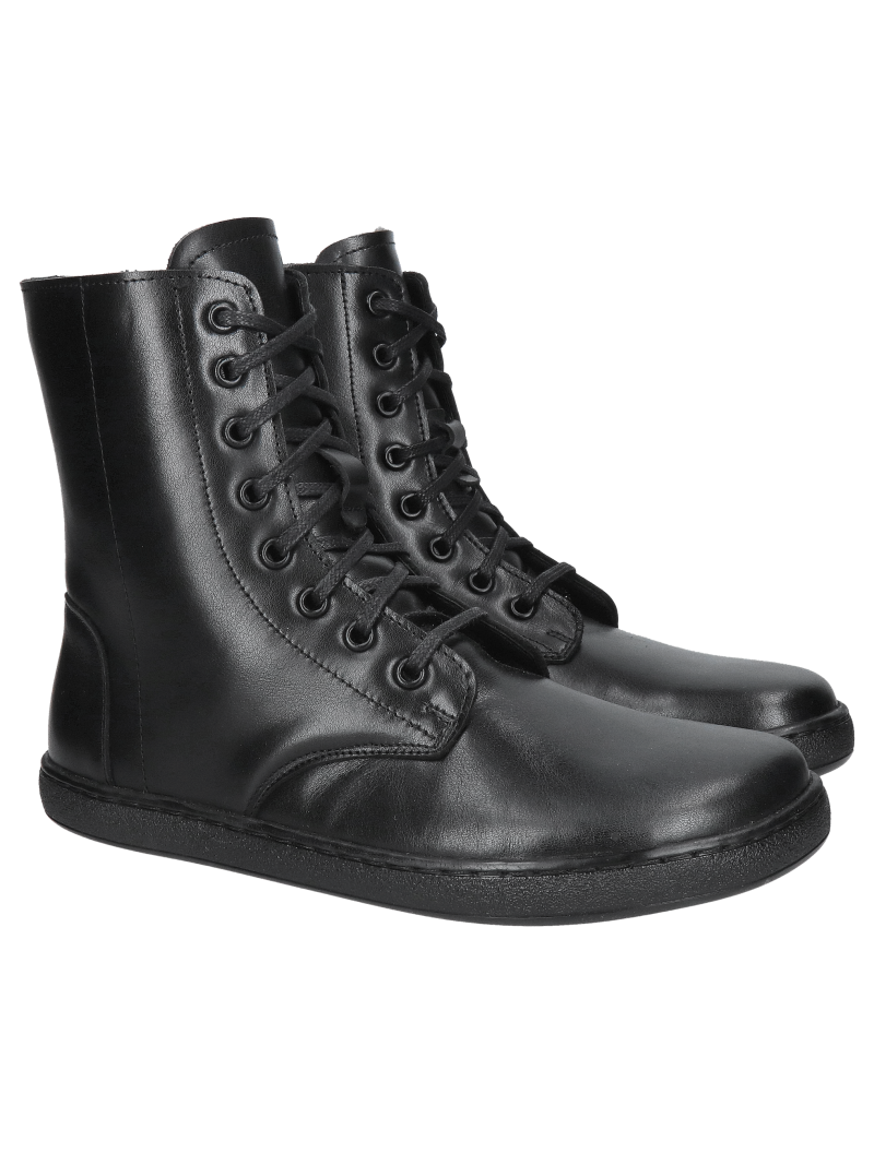 Black women's barefoot ankle boots with natural wool, warm barefoot ankle boots