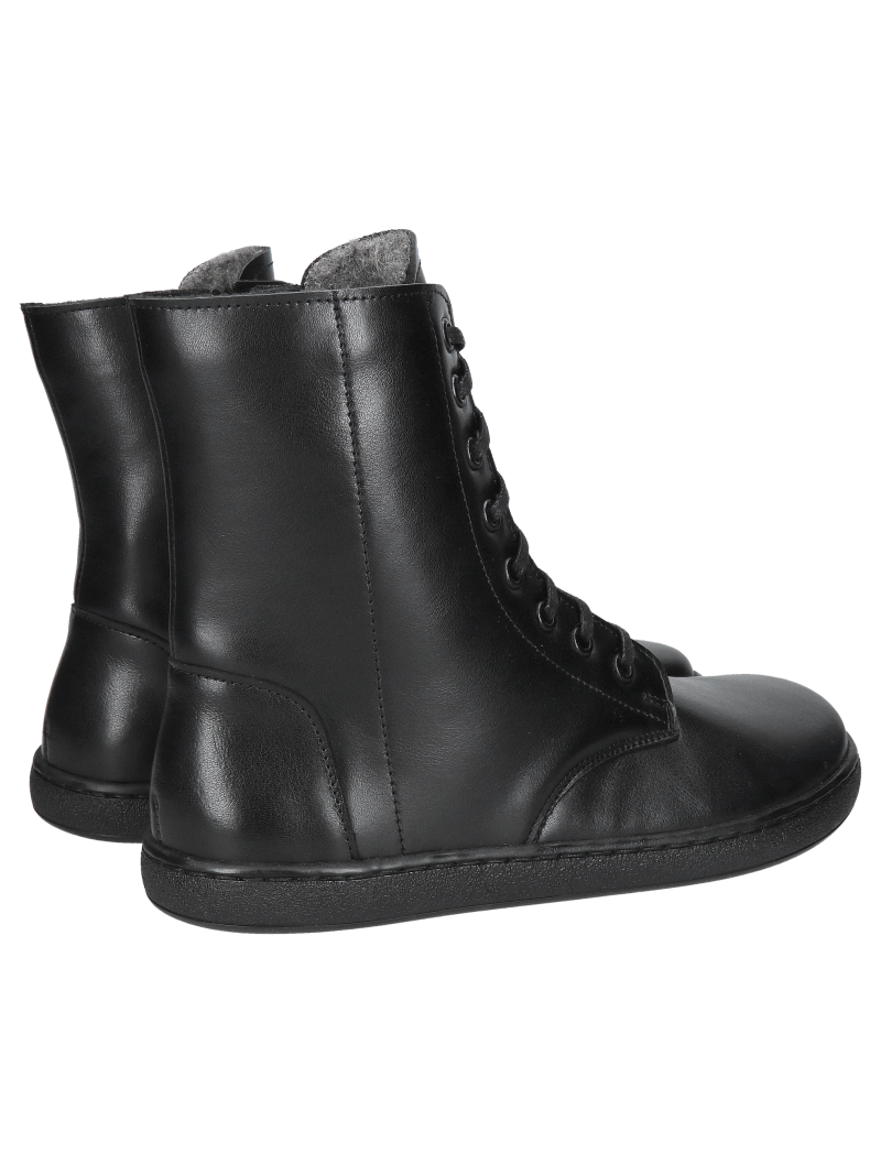 Black women's barefoot ankle boots with natural wool, warm barefoot ankle boots