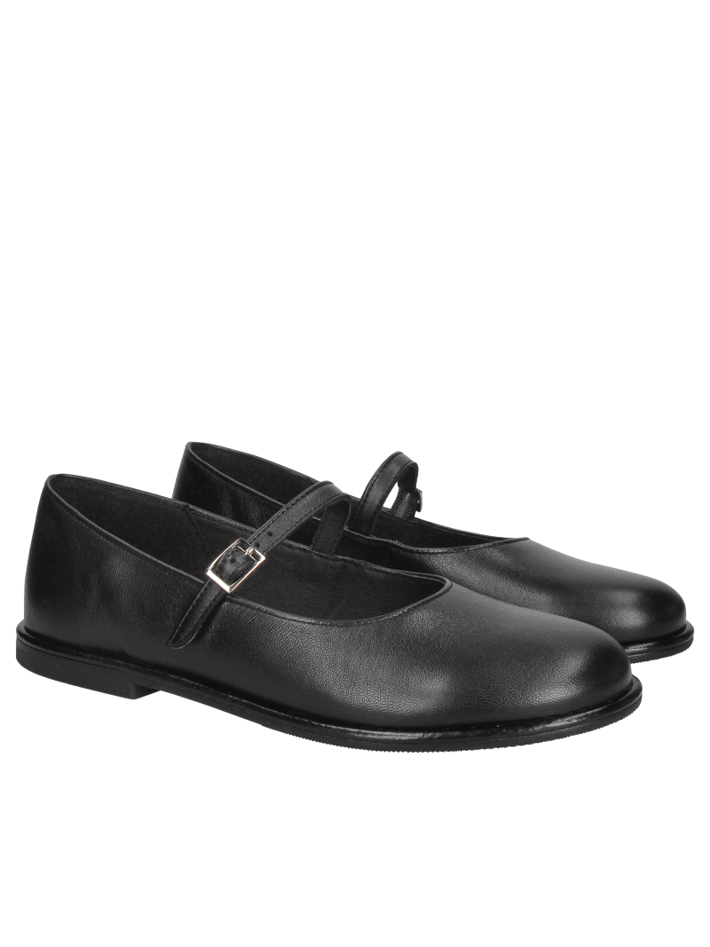 Black women's ballet flats with an instep strap, made of very soft leather