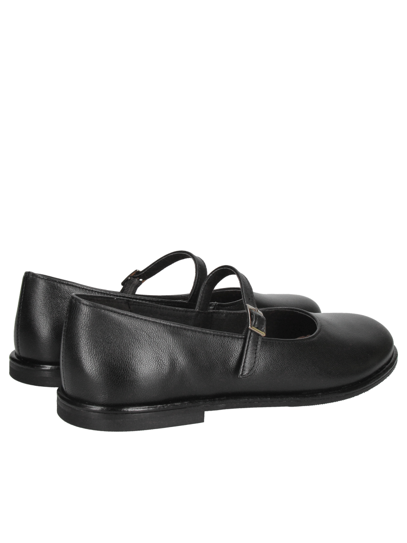 Black women's ballet flats with an instep strap, made of very soft leather