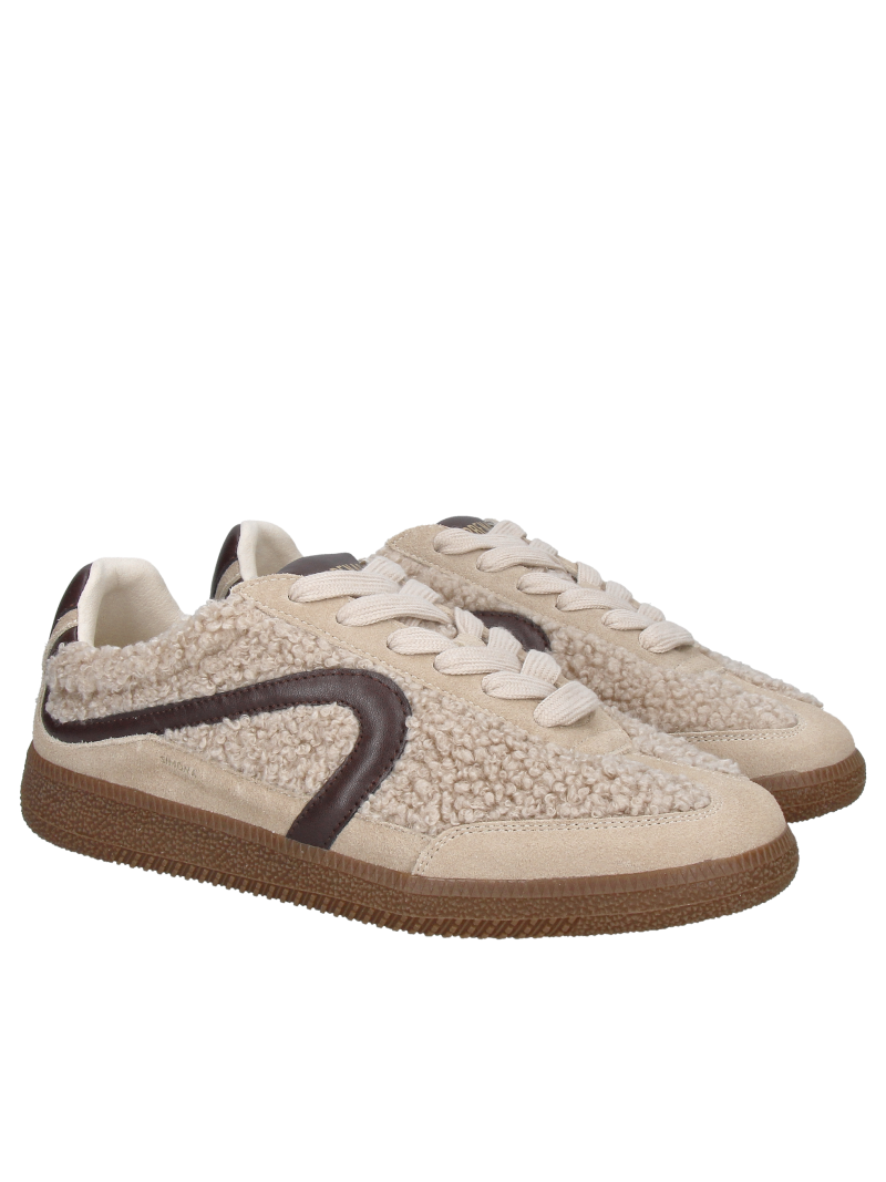 Beige women's sneakers made of soft, thick fabric; comfortable women's low-top shoes