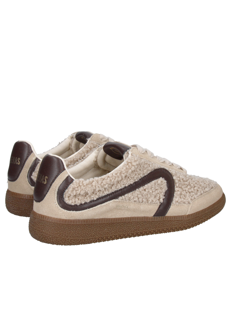Beige women's sneakers made of soft, thick fabric; comfortable women's low-top shoes