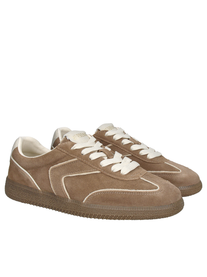 Women's brown suede sneakers, casual athletic shoes