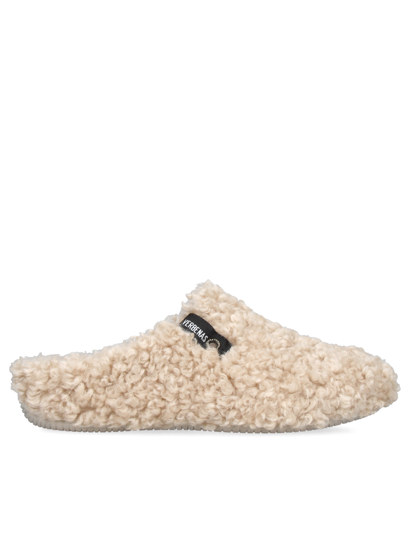 Cream-colored women's house slippers—soft, comfortable, and warm—sheepskin slippers