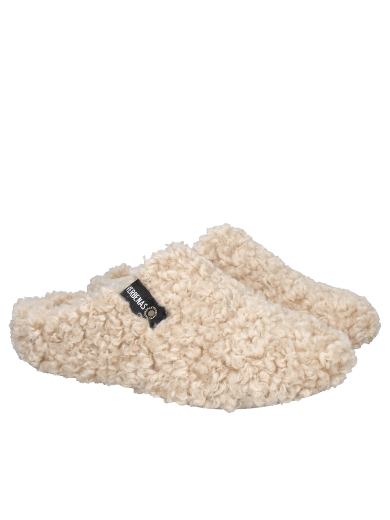 Cream-colored women's house slippers—soft, comfortable, and warm—sheepskin slippers