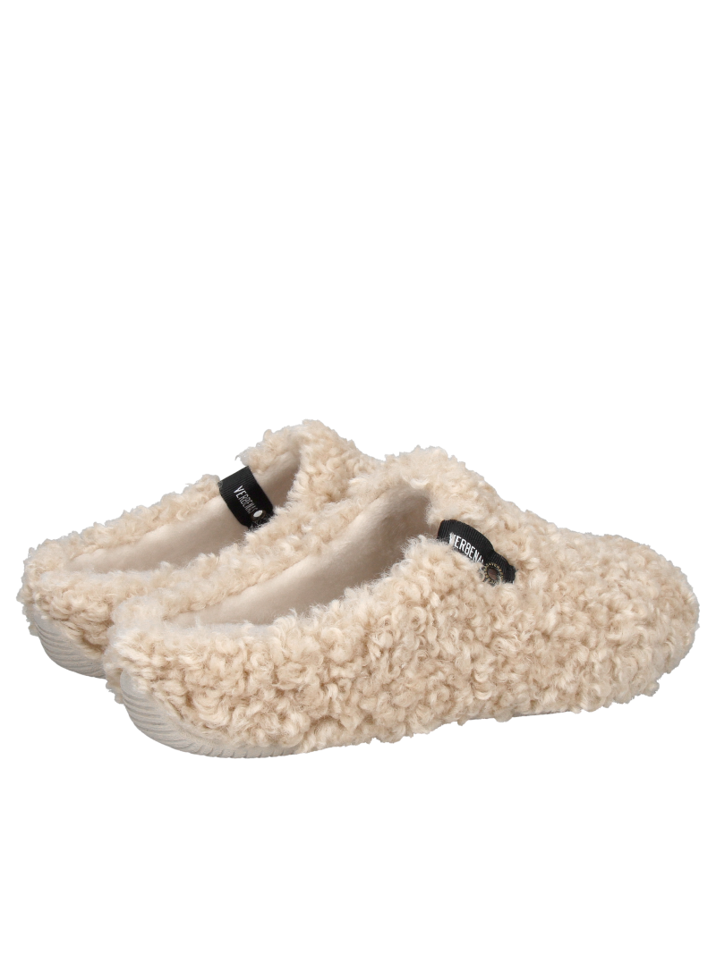 Cream-colored women's house slippers—soft, comfortable, and warm—sheepskin slippers