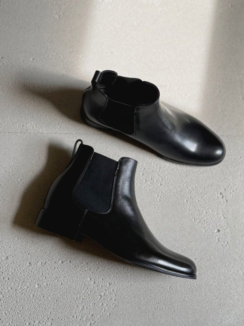 Men's height-increasing ankle boots, black full-grain leather boots