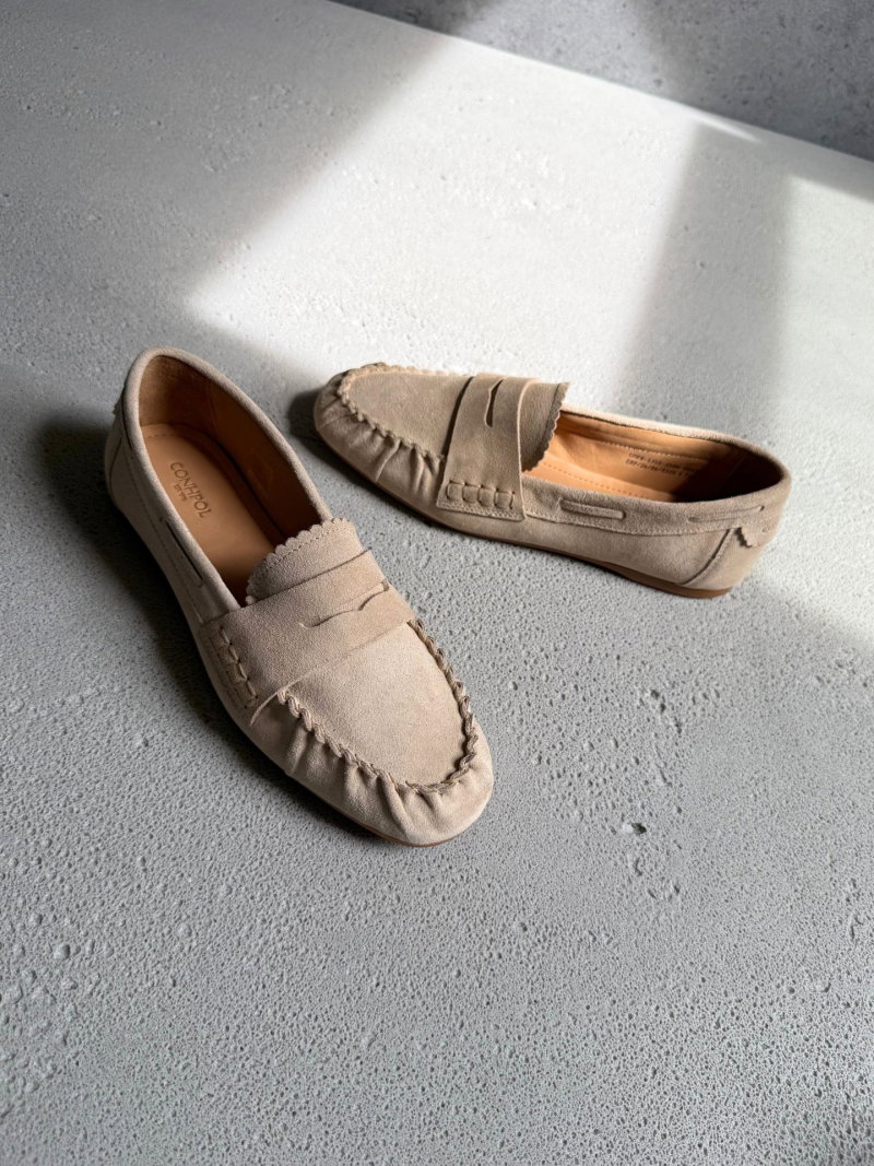 Premium beige suede women's moccasins—very lightweight and comfortable