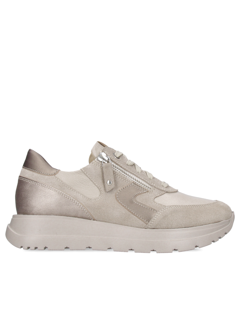 Beige wedge trainers made from genuine leather
