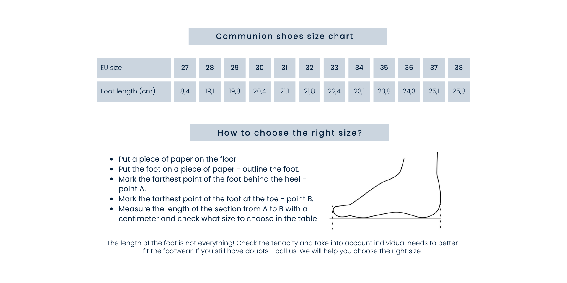 EN Tabela rozmiarów obuwia komunijnego