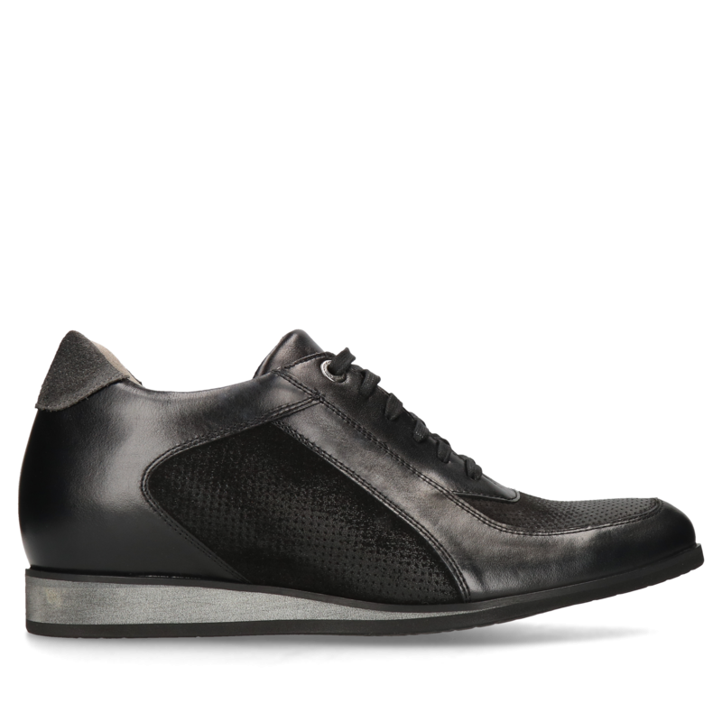 Czarne półbuty podwyższające Wolter +7 cm, Conhpol, Konopka Shoes