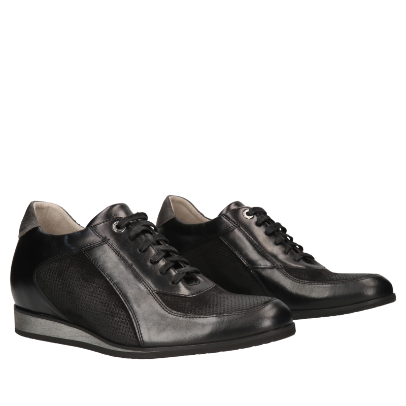 Czarne półbuty podwyższające Wolter +7 cm, Conhpol, Konopka Shoes