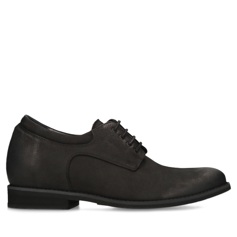 Czarne półbuty podwyższające Wolter +7 cm, Conhpol - polska produkcja, Derby, CH0472-02, Konopka Shoes