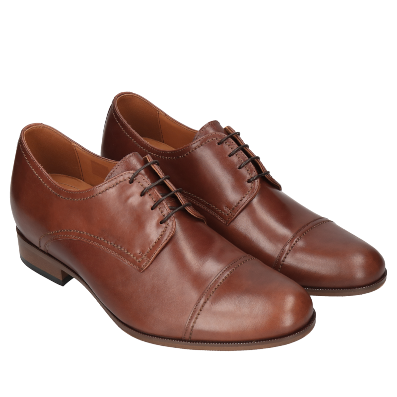 Buty podwyższające brązowe męskie, klasyczne derby, skóra licowa, buty do ślubu, Conhpol, Konopka Shoes