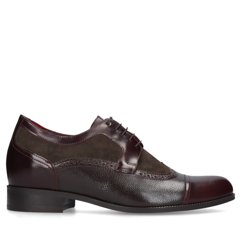 Bordowo-brązowe derby podwyższające Bruce +7 cm, Conhpol, Konopka Shoes