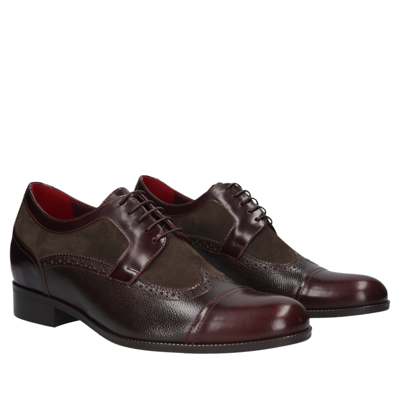 Bordowo-brązowe derby podwyższające Bruce +7 cm, Conhpol, Konopka Shoes