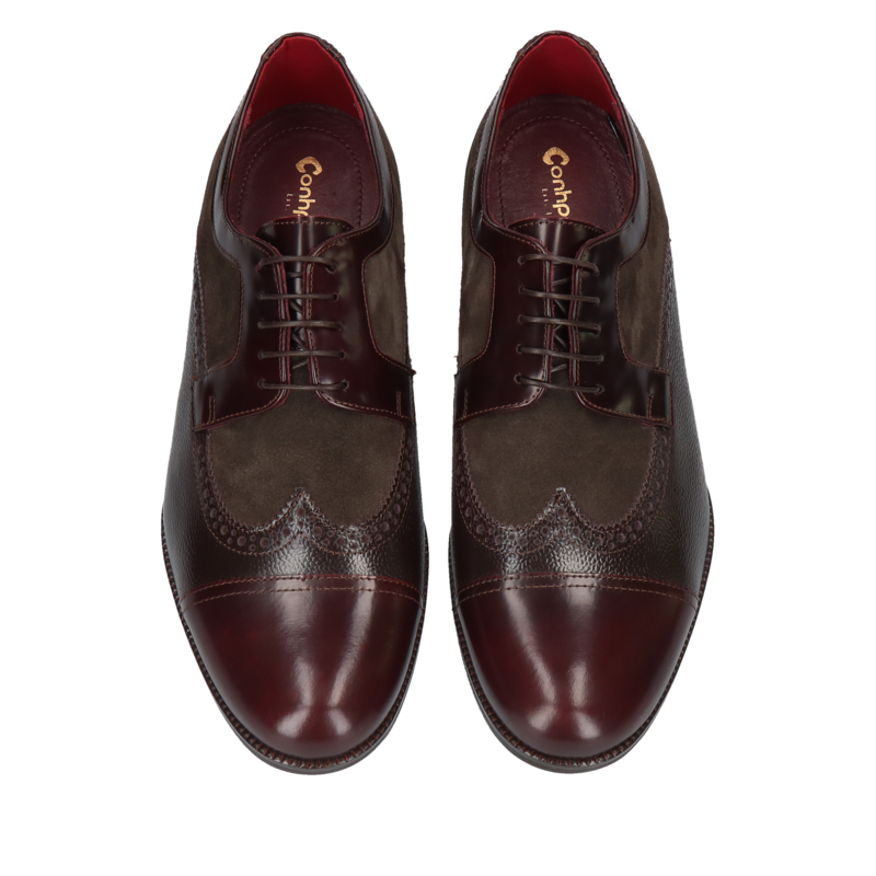 Bordowo-brązowe derby podwyższające Bruce +7 cm, Conhpol, Konopka Shoes