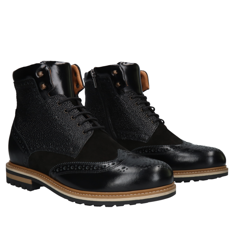 Buty podwyższające czarne męskie, skórzane trzewiki, Conhpol, Konopka Shoes