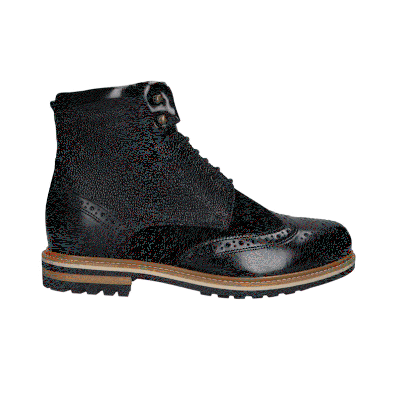 Buty podwyższające czarne męskie, skórzane trzewiki, Conhpol, Konopka Shoes
