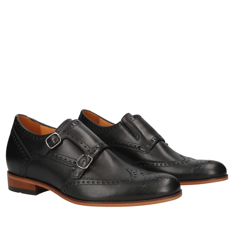 Czarne monki podwyższające Bruce +7 cm, Conhpol, Konopka Shoes